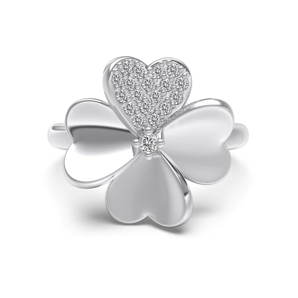 “Lucky Heart Clover” S925 Sterling Silver Heart Clover Jewelry Set (Necklace & Ring) - Image 7