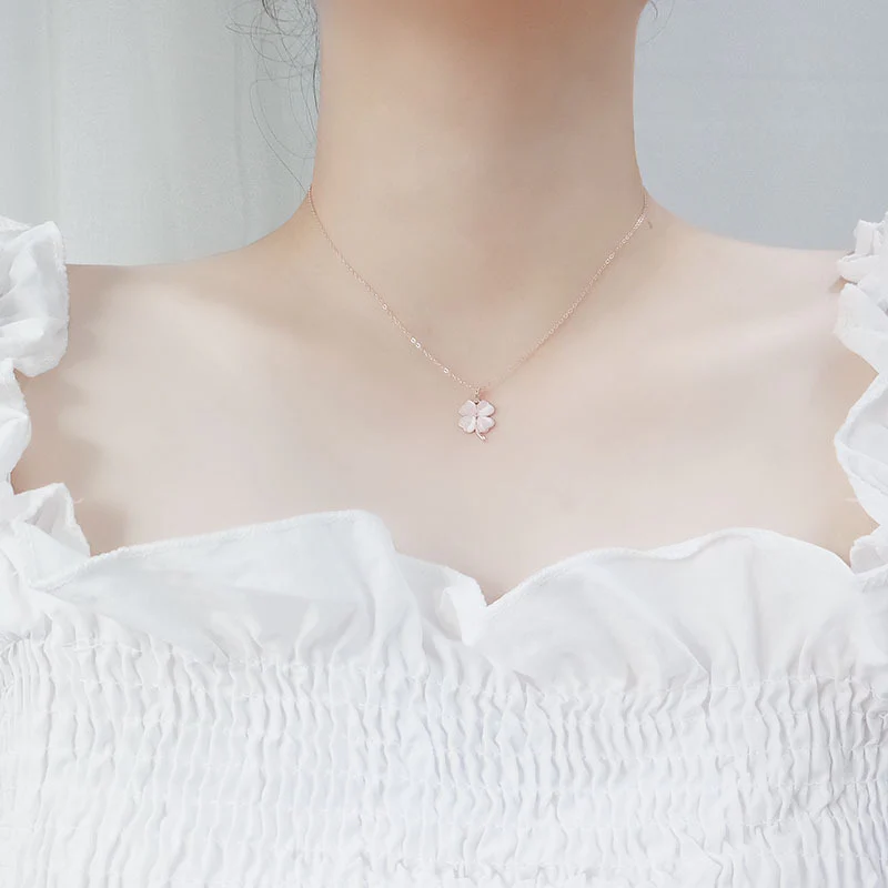 “Lucky Lumière” S925 Sterling Silver Cat’s Eye Clover Necklace - Image 2