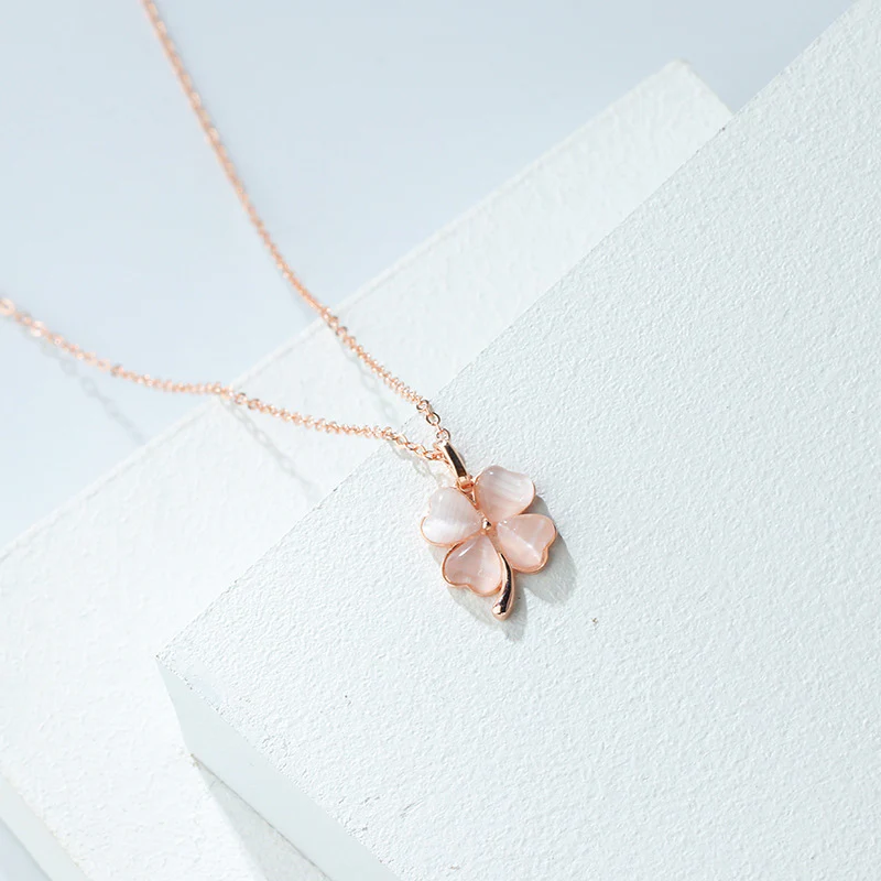 “Lucky Lumière” S925 Sterling Silver Cat’s Eye Clover Necklace - Image 3