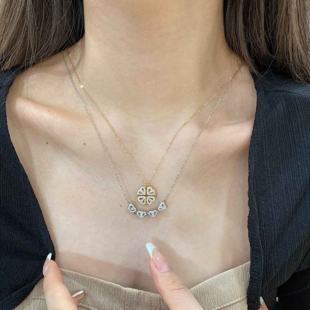 “Lucky Morph” 925 Sterling Silver Convertible Clover & Heart Necklace - Image 2