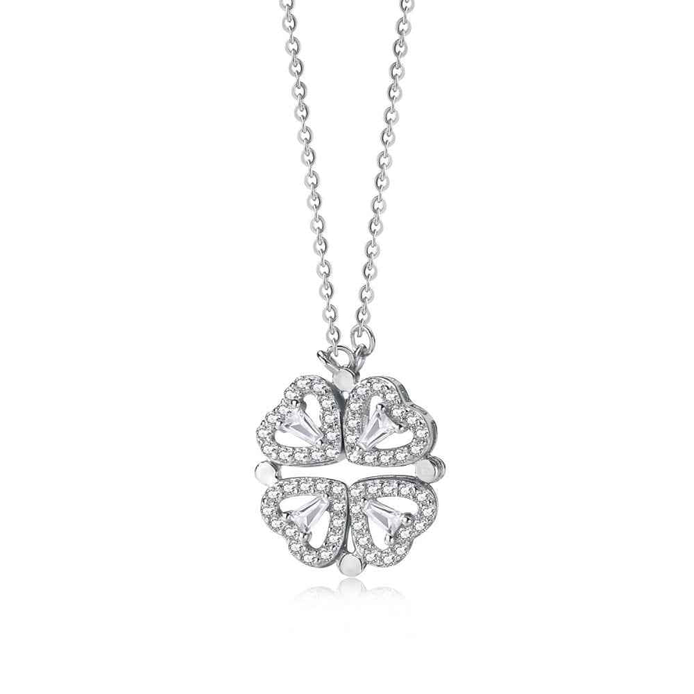 “Lucky Morph” 925 Sterling Silver Convertible Clover & Heart Necklace - Image 4