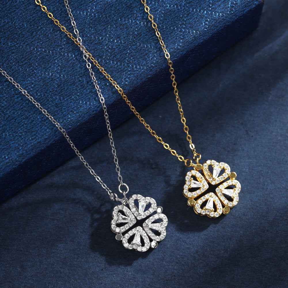 “Lucky Morph” 925 Sterling Silver Convertible Clover & Heart Necklace - Image 5