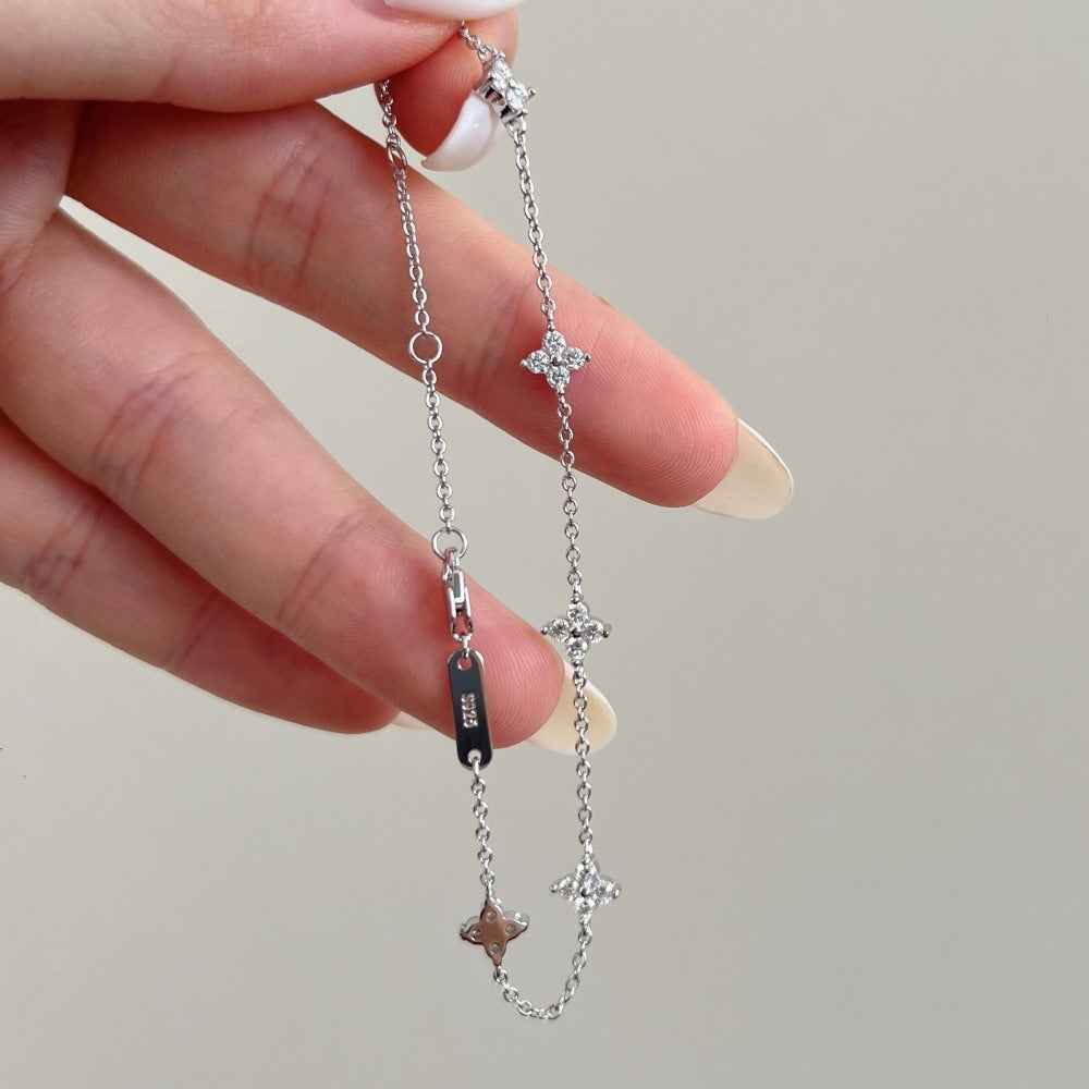 “Lucky Petal” 925 Sterling Silver Clover Moissanite Bracelet - Image 3