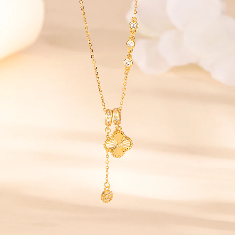 “Lucky Radiance” S925 Sterling Silver Asymmetrical Clover Necklace - Image 3