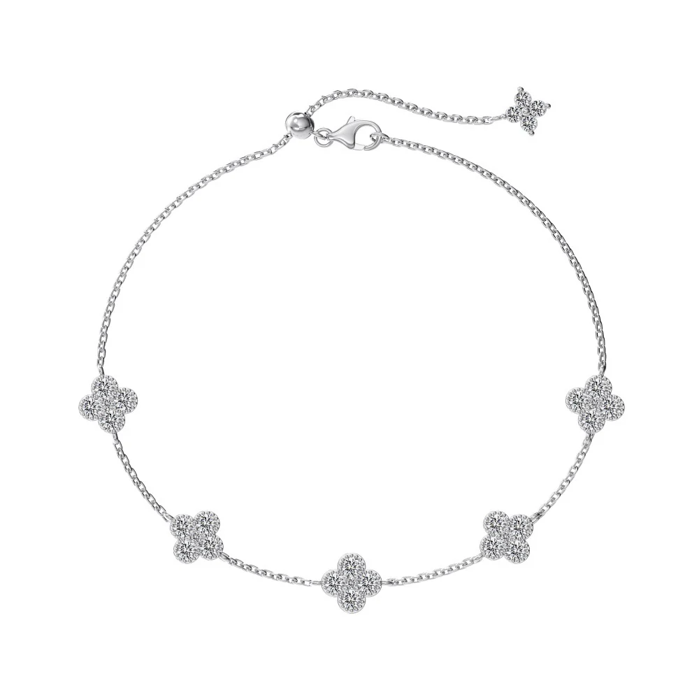 “Lumi Clover” 925 Sterling Silver Five-Bloom Clover Bracelet - Image 4