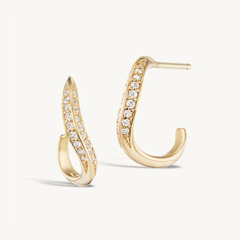 “Lumi Curve” S925 Sterling Silver Pavé Zircon Hoop Stud Earrings - Image 3
