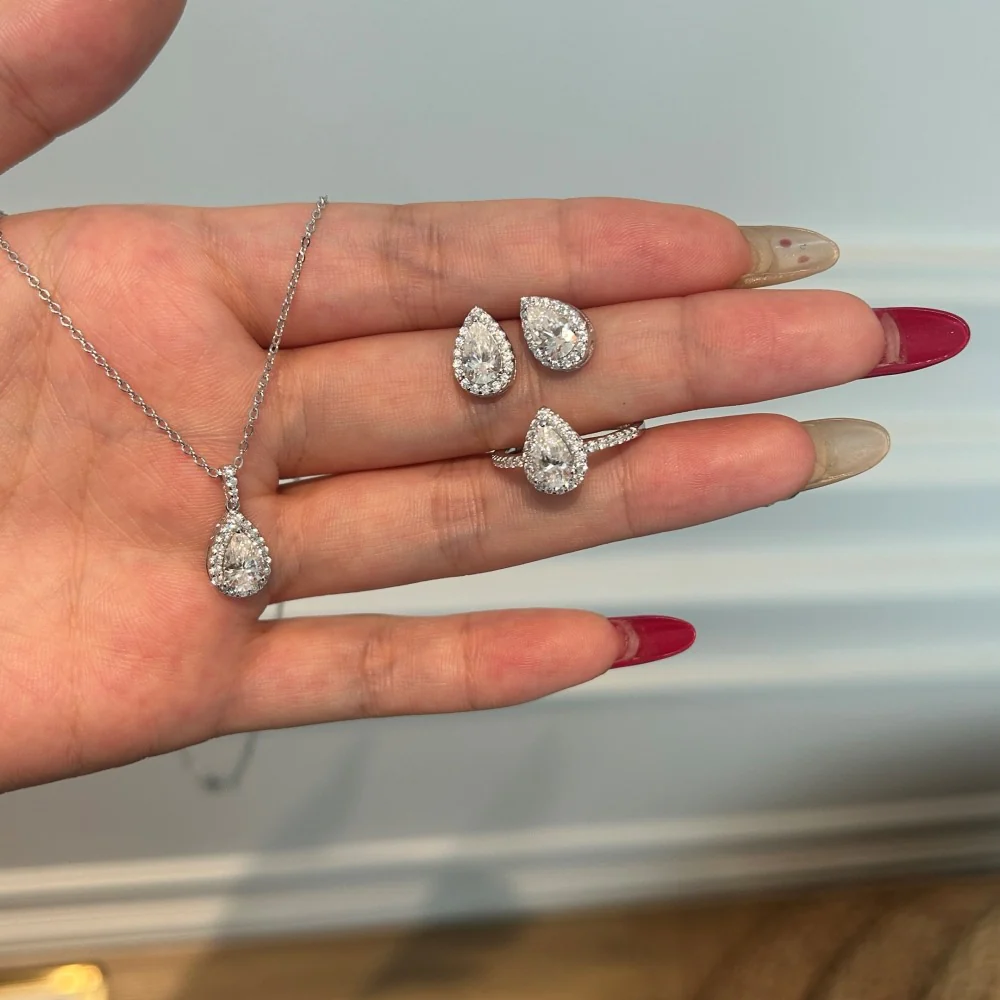 “Lumière Drop” 925 Sterling Silver Moissanite Tear Drop Jewelry Set - Image 6
