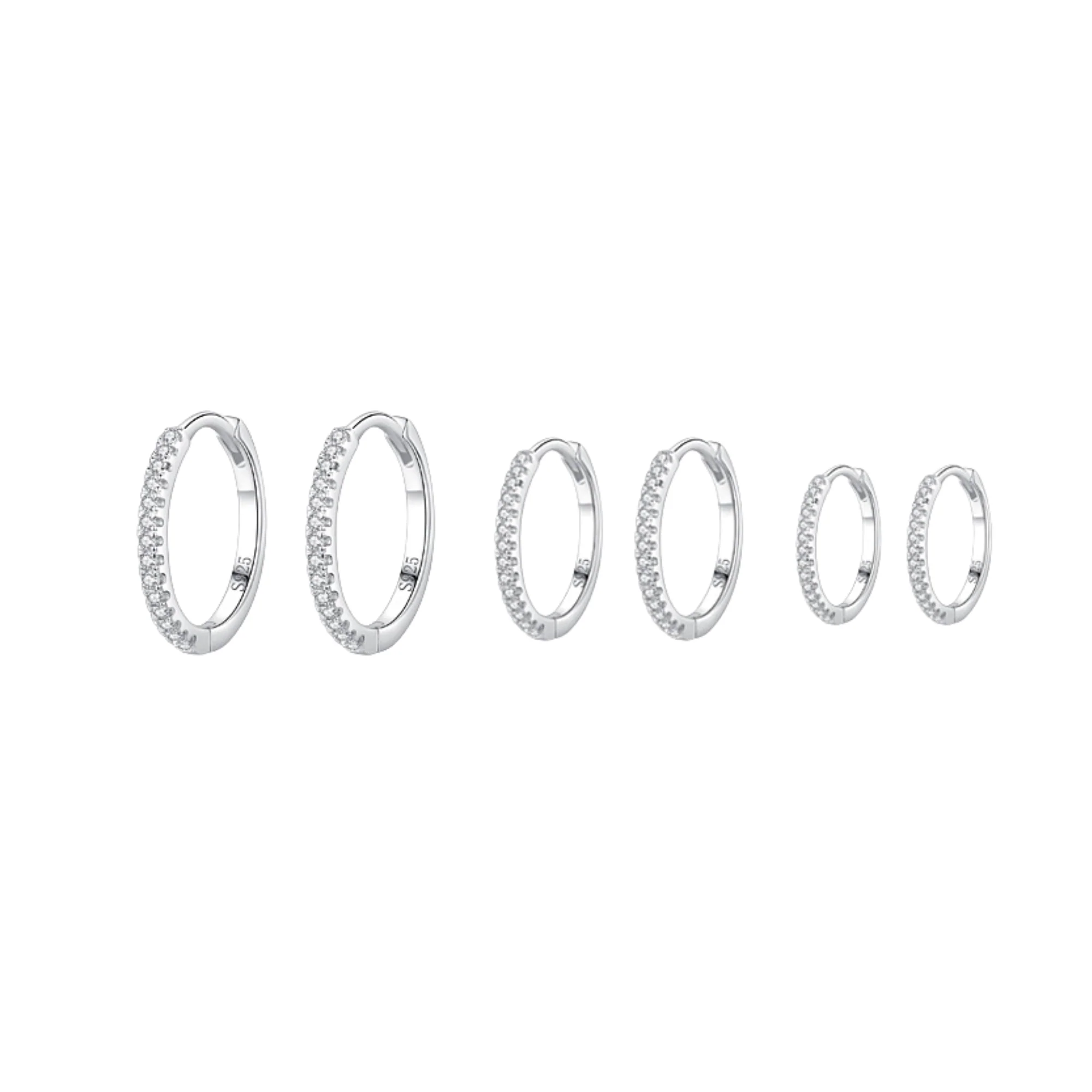 “Lumière Line” 925 Sterling Silver Pavé Huggie Hoop Earrings - Image 4