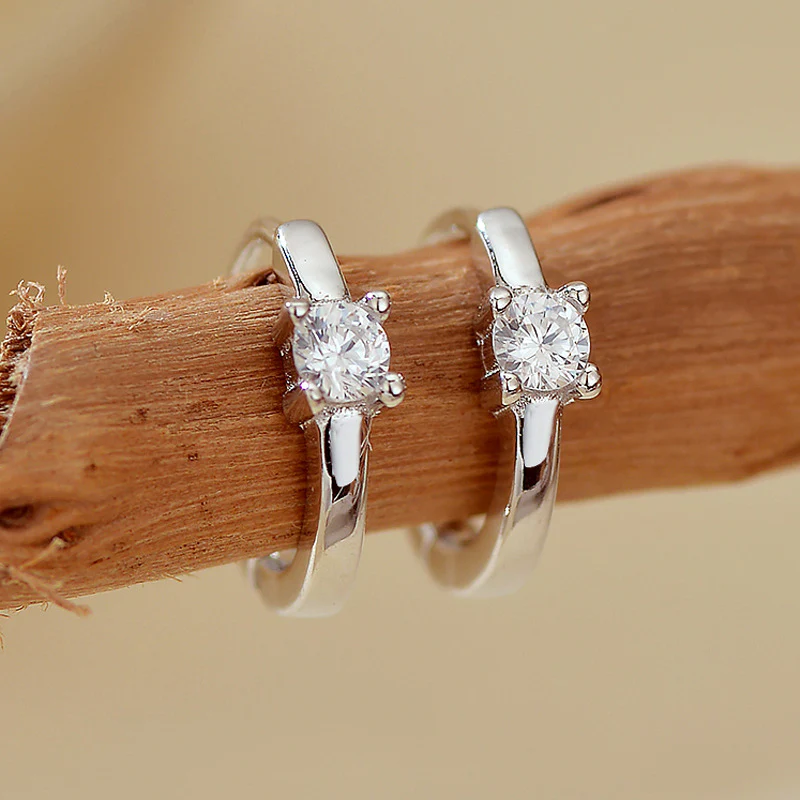 “Lumière Loop” S925 Sterling Silver Solitaire Hoop Earrings - Image 4