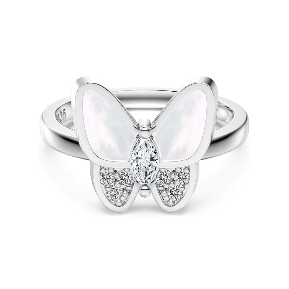“Lumière Papillon” S925 Sterling Silver Mother-of-Pearl Butterfly Jewelry Set (Necklace, Bracelet, Earrings & Ring) - Image 7