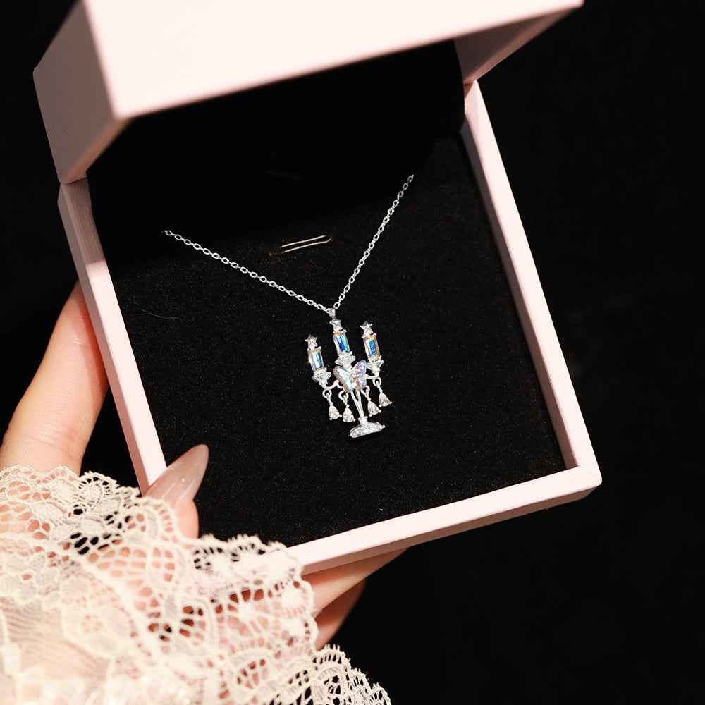 “Luminous Candelabra” 925 Sterling Silver Moonstone Butterfly Tassel Necklace - Image 3