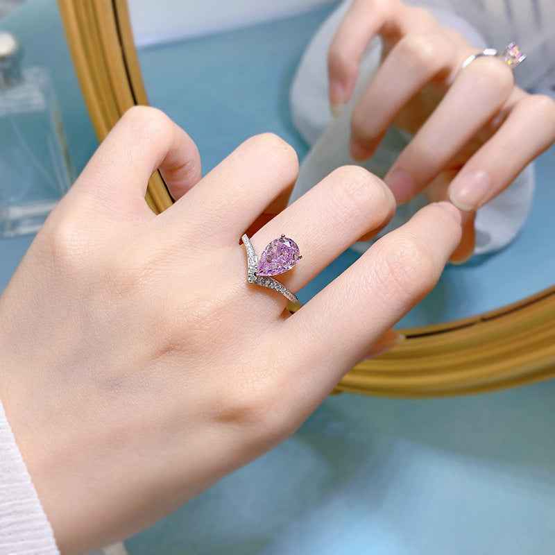 "Luminous Teardrop" 925 Sterling Silver Pear-Cut Ring - Image 2