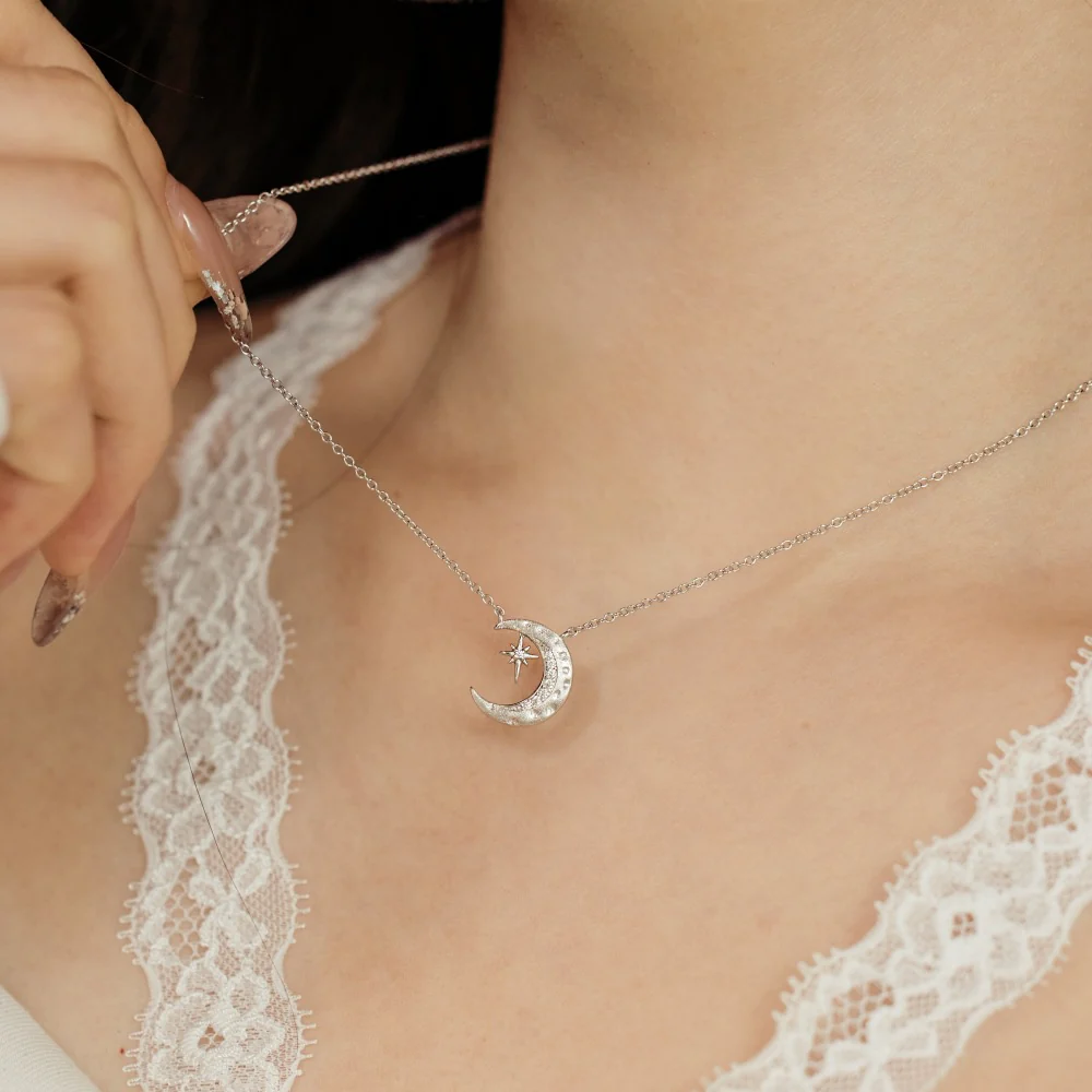 "Lunar Glow" S925 Sterling Silver Moon Pendant Necklace - Image 2