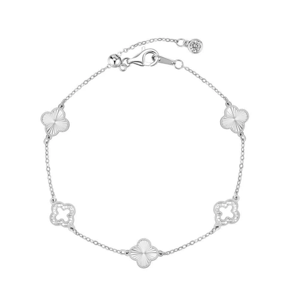 “Luster Clover” 925 Sterling Silver Laser-Cut Clover Necklace & Bracelet Set - Image 7