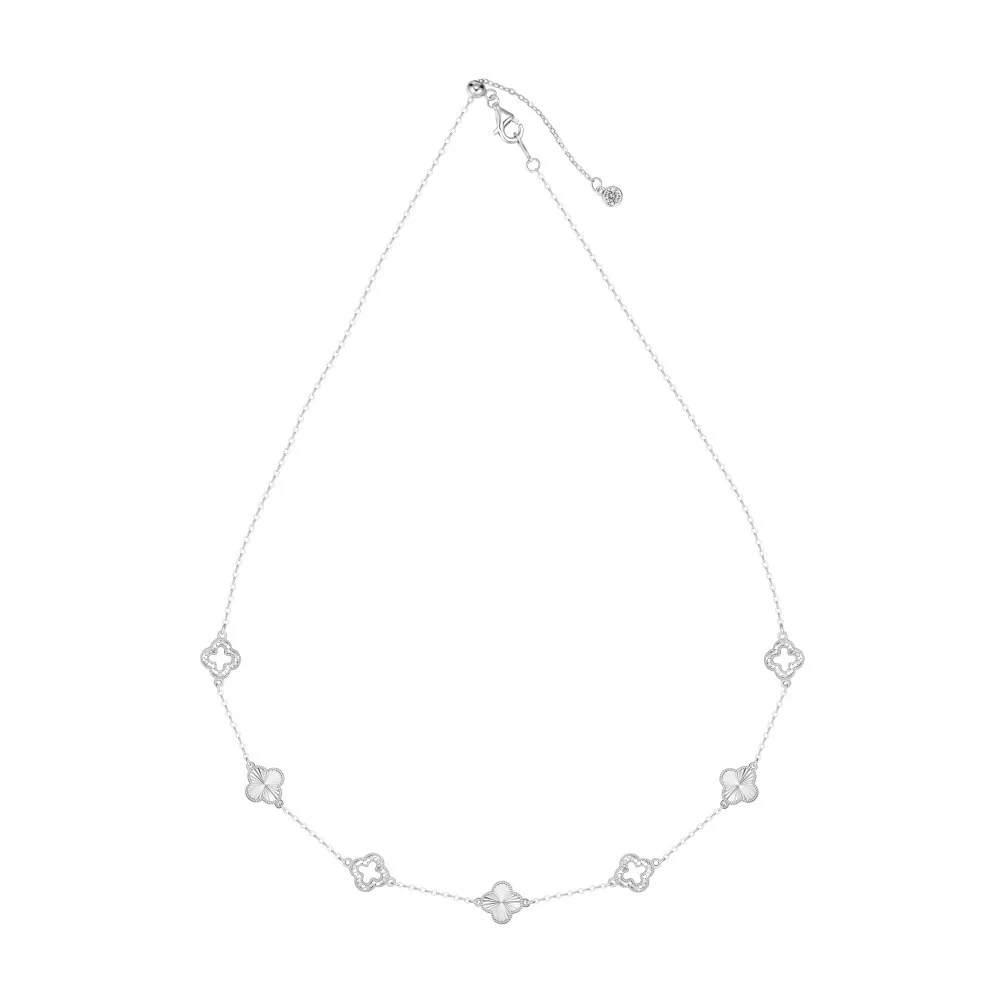 “Luster Clover” 925 Sterling Silver Laser-Cut Clover Necklace & Bracelet Set - Image 8