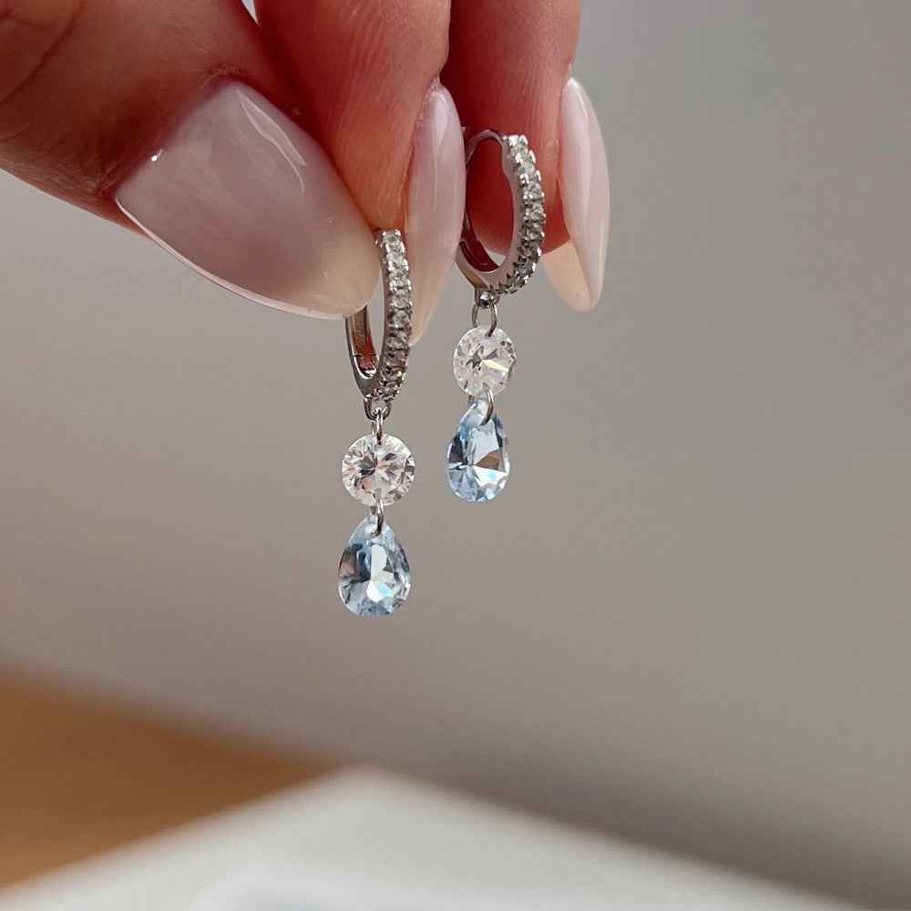 “Lustre Drop” 925 Sterling Silver Pavé Hoop Drop Earrings - Image 3