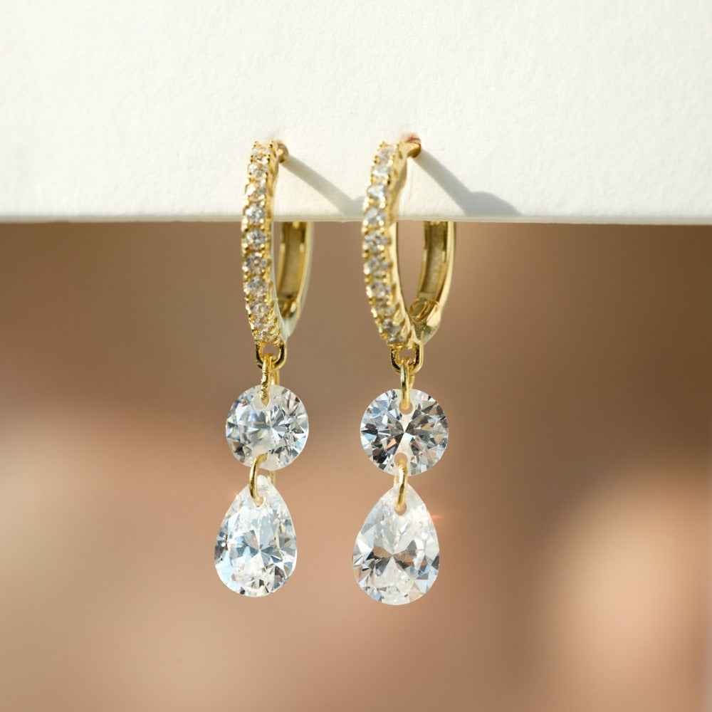 “Lustre Drop” 925 Sterling Silver Pavé Hoop Drop Earrings - Image 4