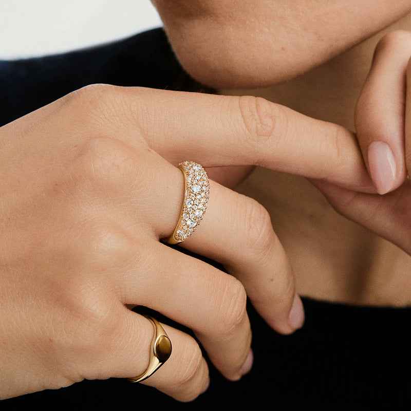 "Luxe Aurora" 925 Sterling Silver Pavé Wide-Band Ring - Image 2