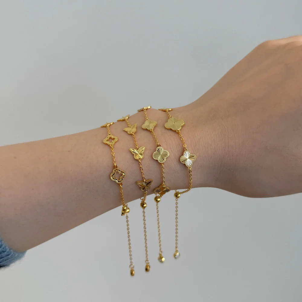 Luxe Charm Bracelet – 18K Gold Vermeil on 925 Silver, Clover or Butterfly with CZ Sparkle - Image 3
