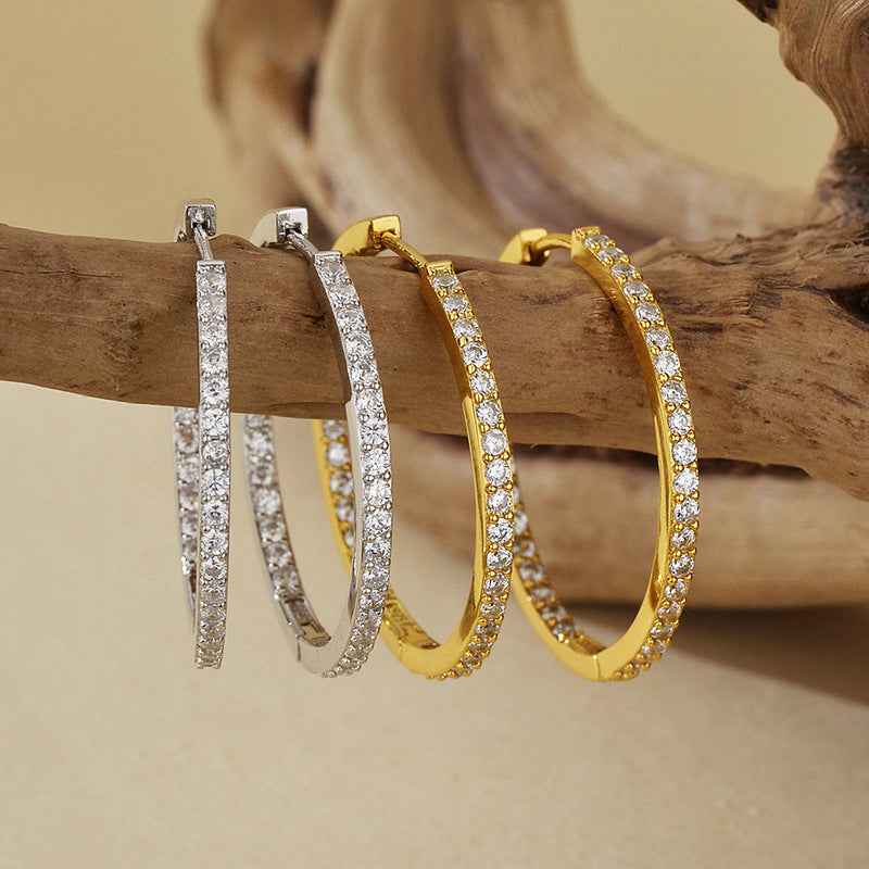 “Luxe Halo” 925 Sterling Silver Full-Pavé Large Hoop Earrings - Image 3