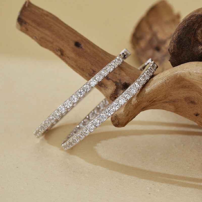 “Luxe Halo” 925 Sterling Silver Full-Pavé Large Hoop Earrings - Image 5