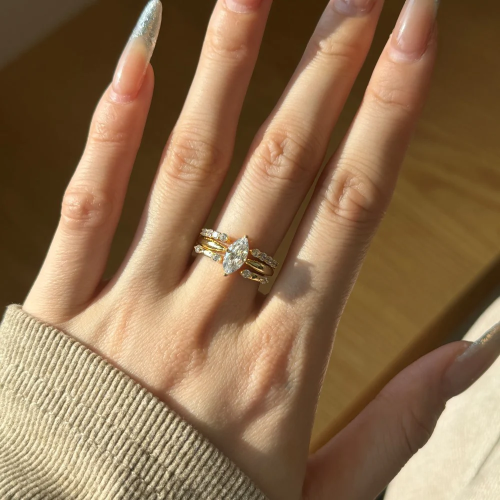 "Marquise Glow" 925 Sterling Silver Stacking Rings - Image 3