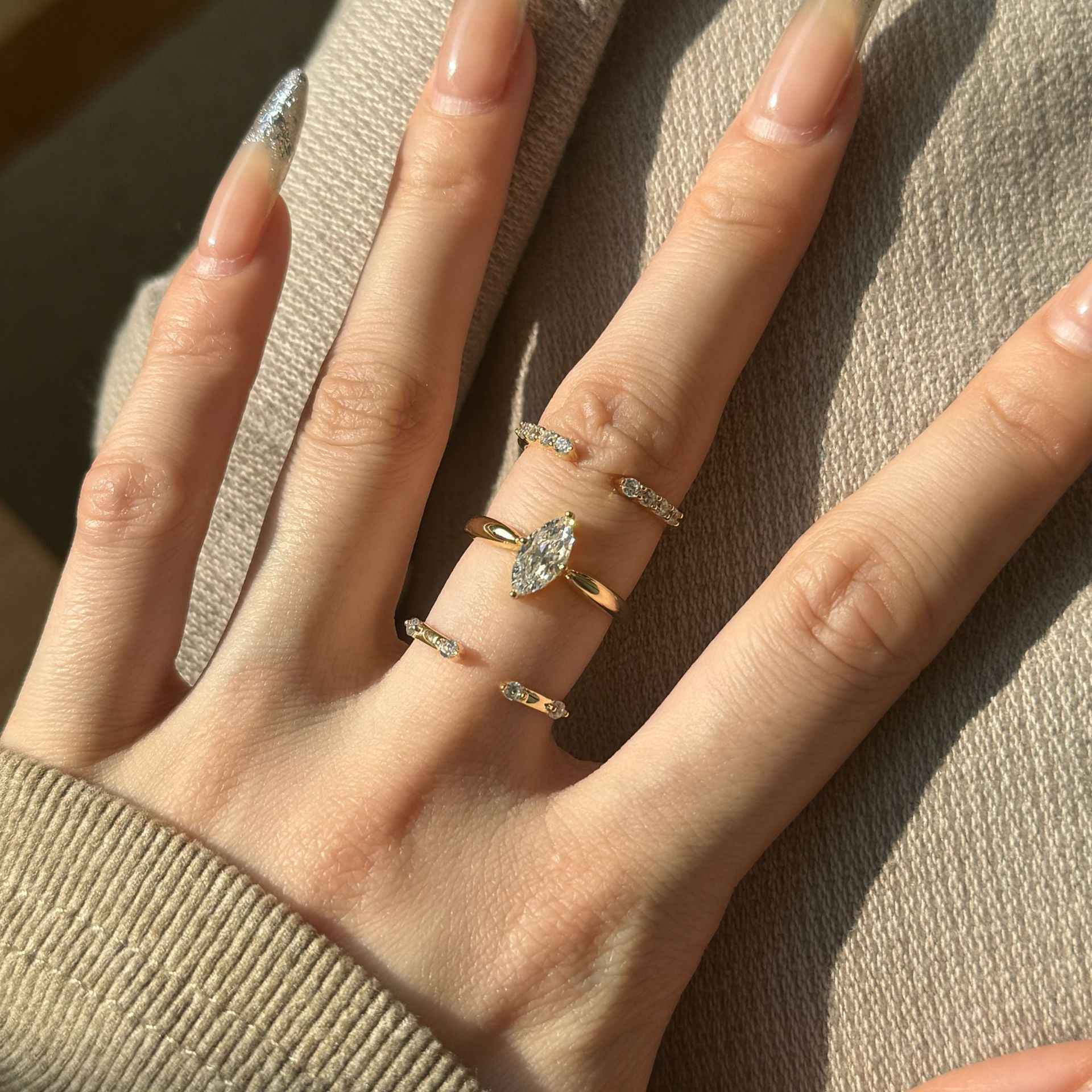 "Marquise Glow" 925 Sterling Silver Stacking Rings - Image 4