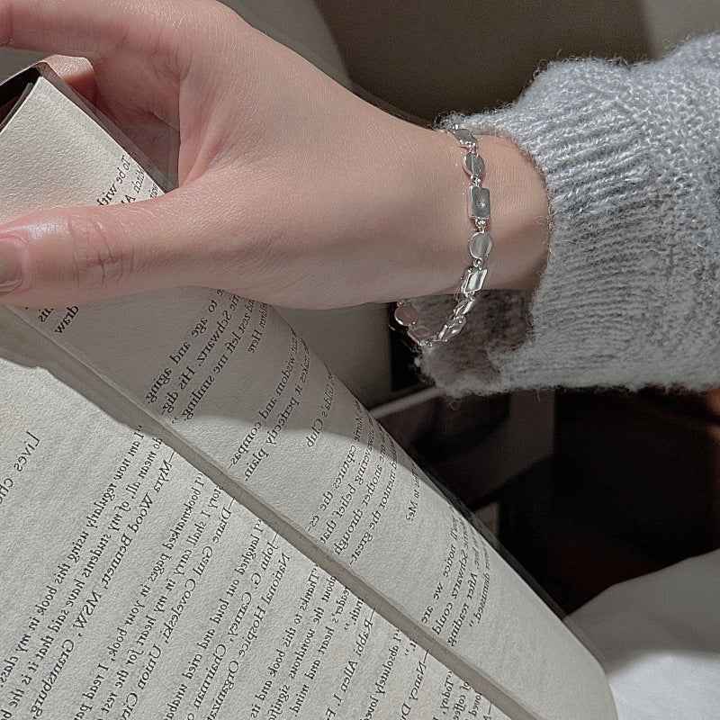 “Matte Geometry” 925 Sterling Silver Korean Minimalist Matte-Link Bracelet - Image 2
