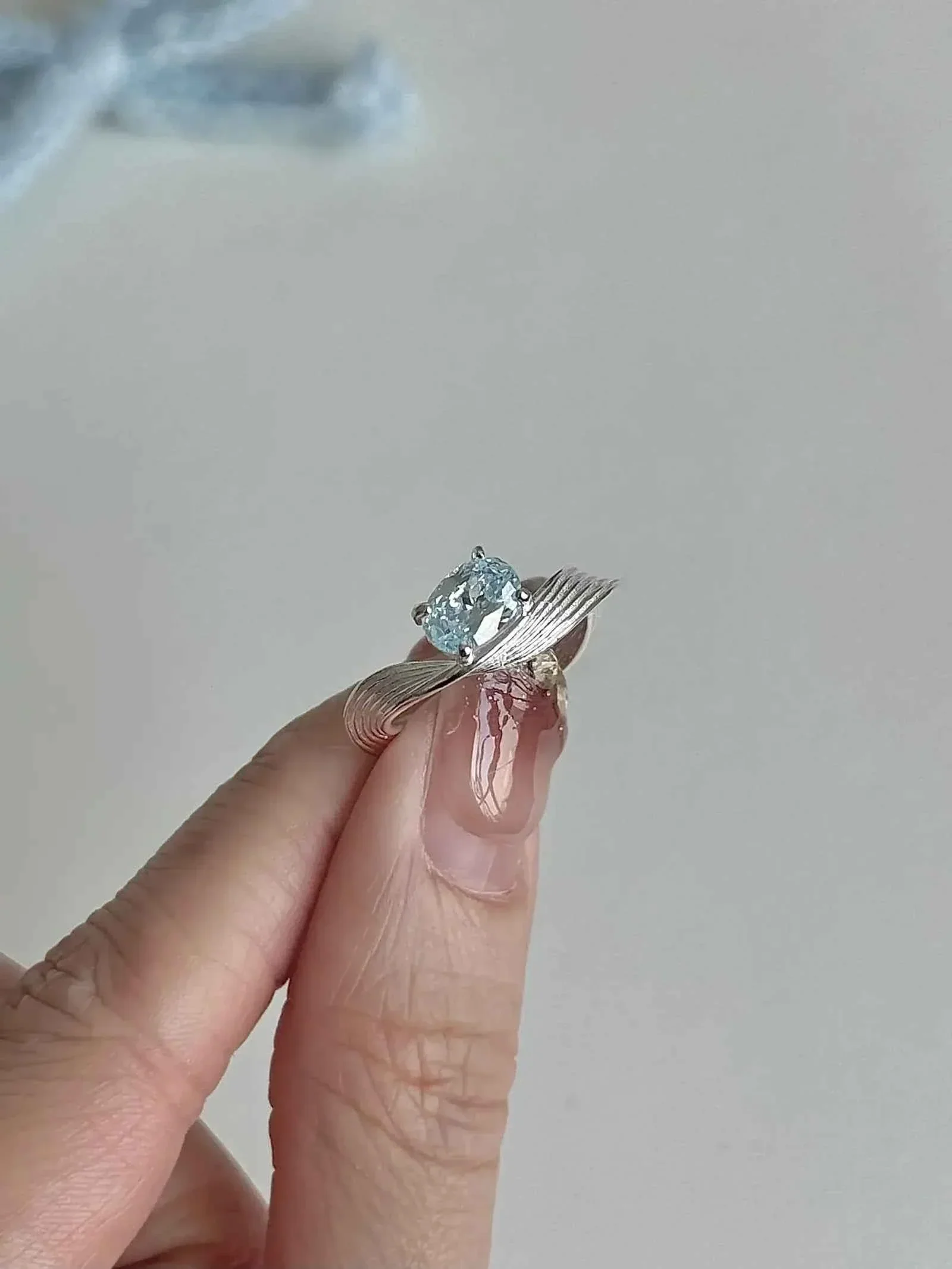 "Mercury Wave" 925 Sterling Silver Ring with Sea Blue Artificial Gems - Delicate, Luxurious, and Cool Chic - Image 2