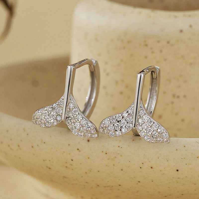 "Mermaid Tail" 925 Sterling Silver Pavé Whale-Tail Earrings - Image 3