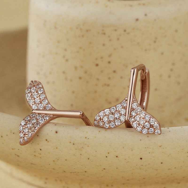 "Mermaid Tail" 925 Sterling Silver Pavé Whale-Tail Earrings - Image 4