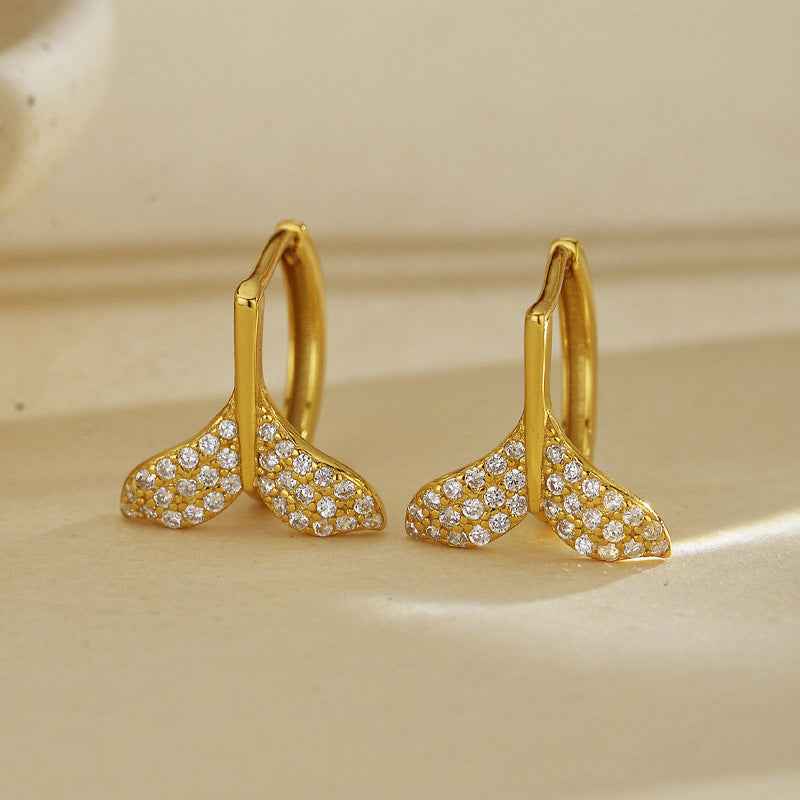 "Mermaid Tail" 925 Sterling Silver Pavé Whale-Tail Earrings - Image 5