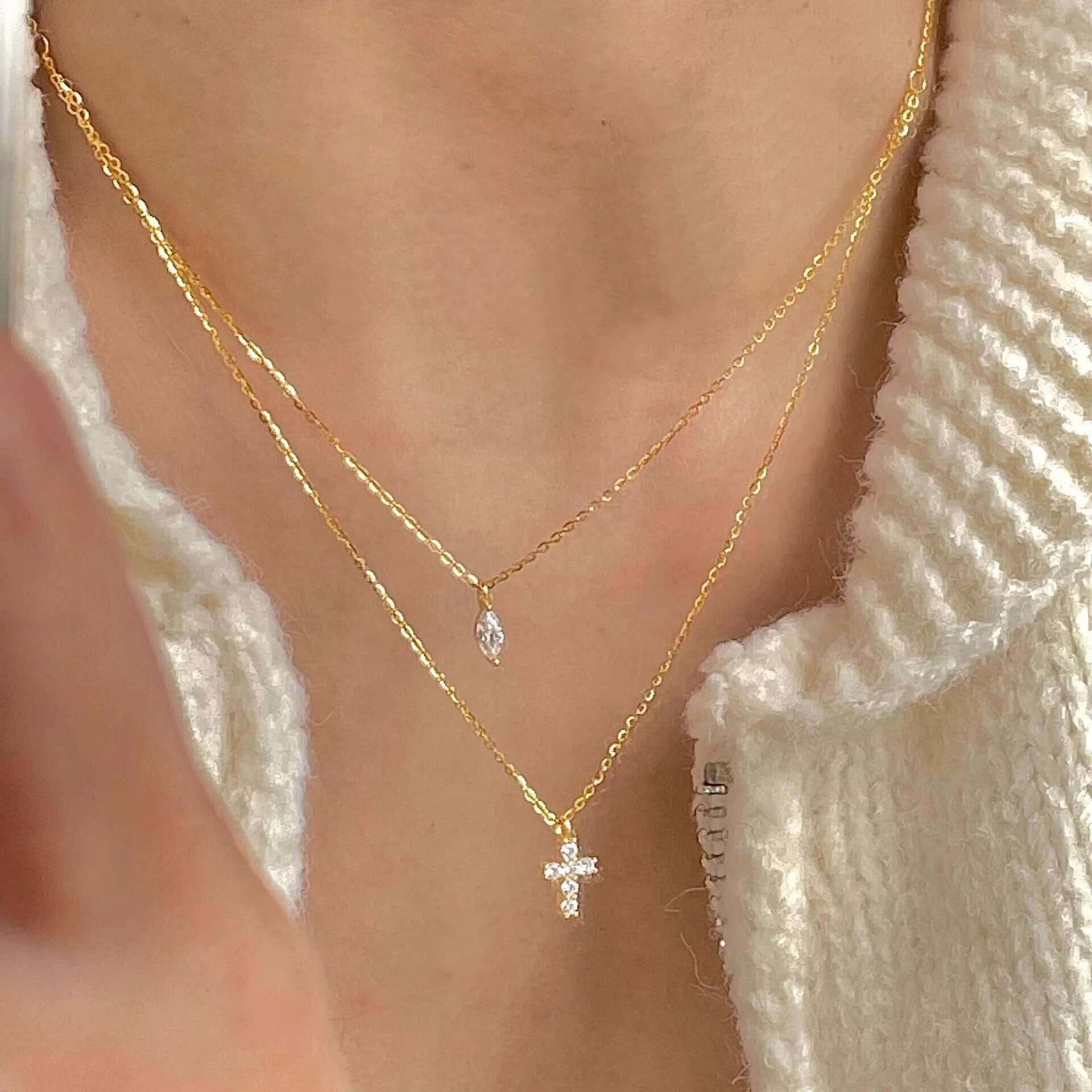 "Mini Double-Chain Cross" 925 Sterling Silver Necklace with 5A Zircon – Petite, Elegant, Faithful - Image 11