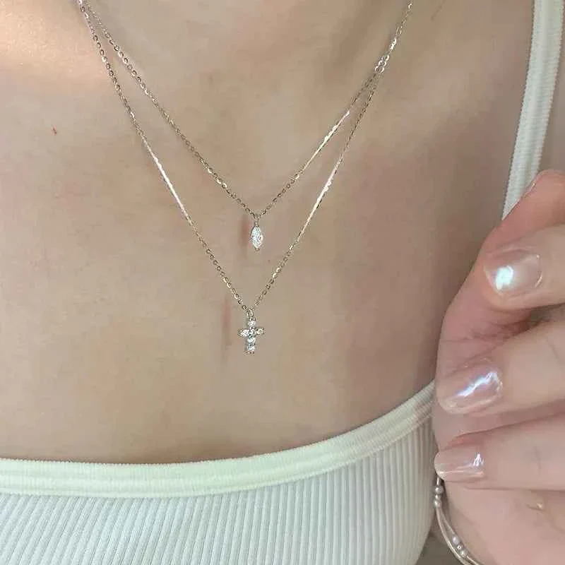"Mini Double-Chain Cross" 925 Sterling Silver Necklace with 5A Zircon – Petite, Elegant, Faithful - Image 2
