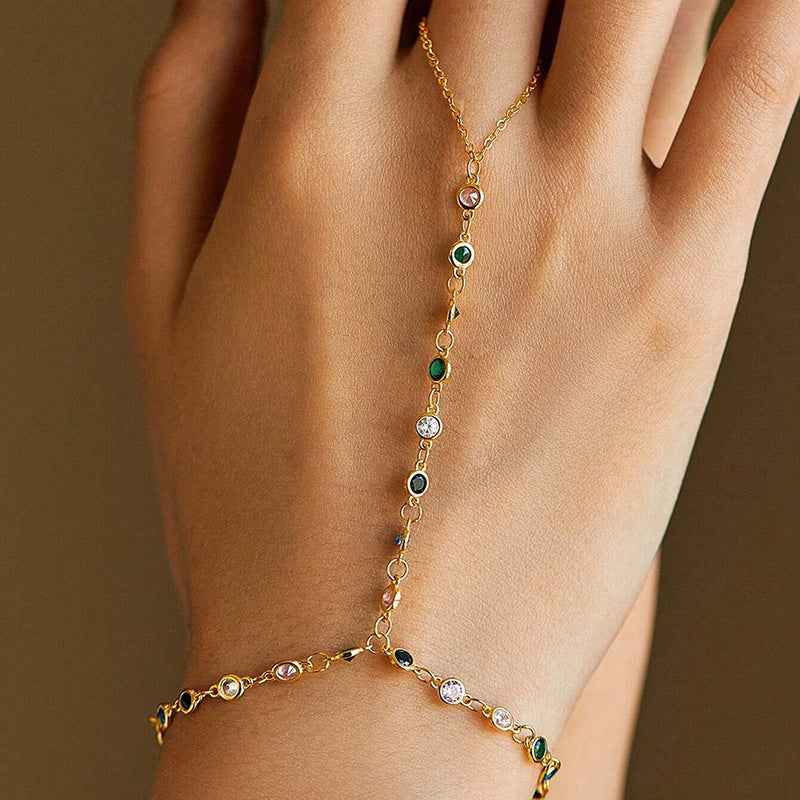 “Mirage Colors” 925 Sterling Silver Multi-Color Zircon Hand Chain Bracelet - Image 2