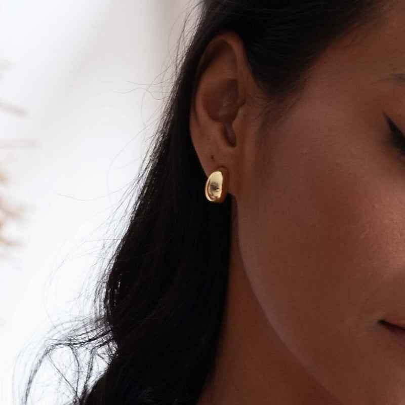 "Molten Gleam" 18K Gold-Plated 925 Sterling Silver Fluid Dome Earrings - Image 2