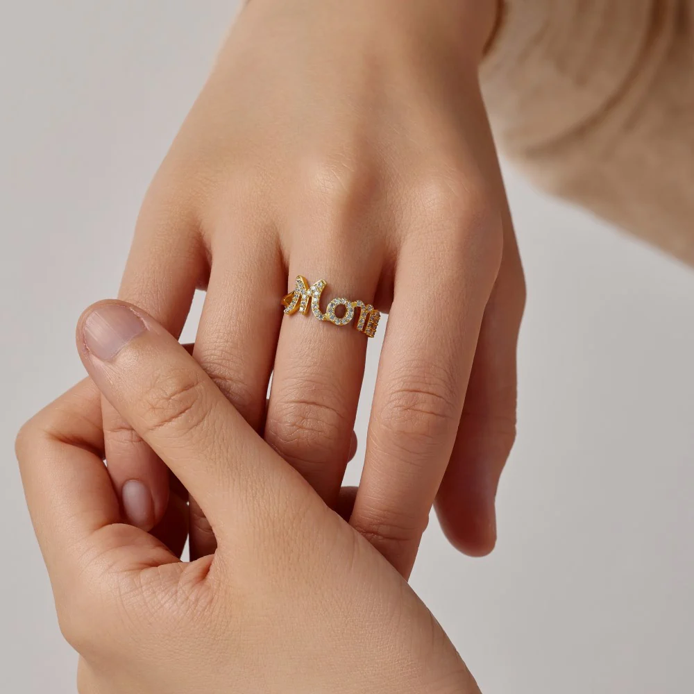 “Mom Radiance” S925 Sterling Silver Pavé MOM Ring - Image 2