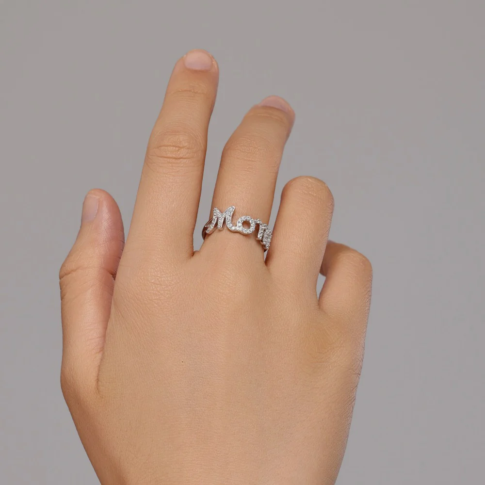 “Mom Radiance” S925 Sterling Silver Pavé MOM Ring - Image 3