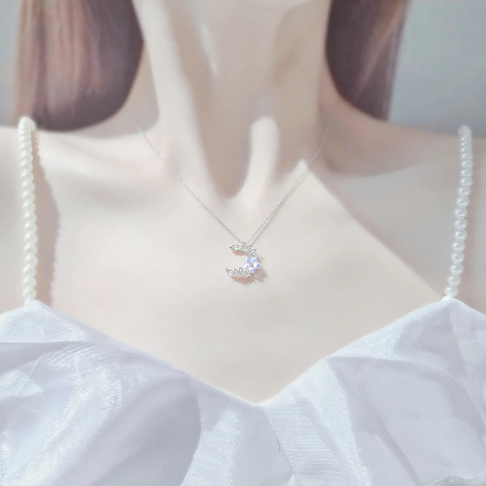 “Moon Sakura” S925 Sterling Silver Cherry Blossom Moon Jewelry Set - Image 4