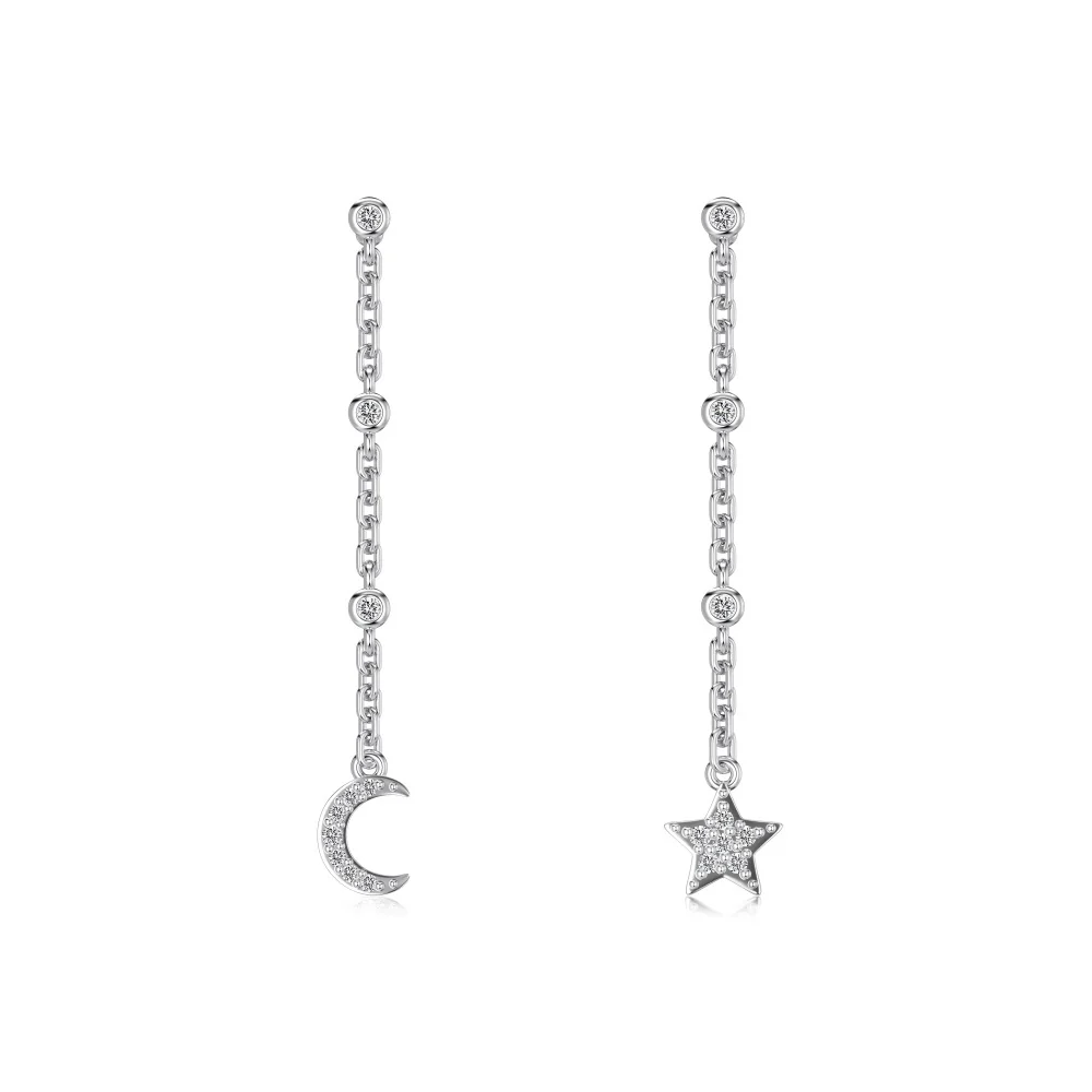“Moon & Star Dangle” S925 Sterling Silver Asymmetrical Earrings - Image 4