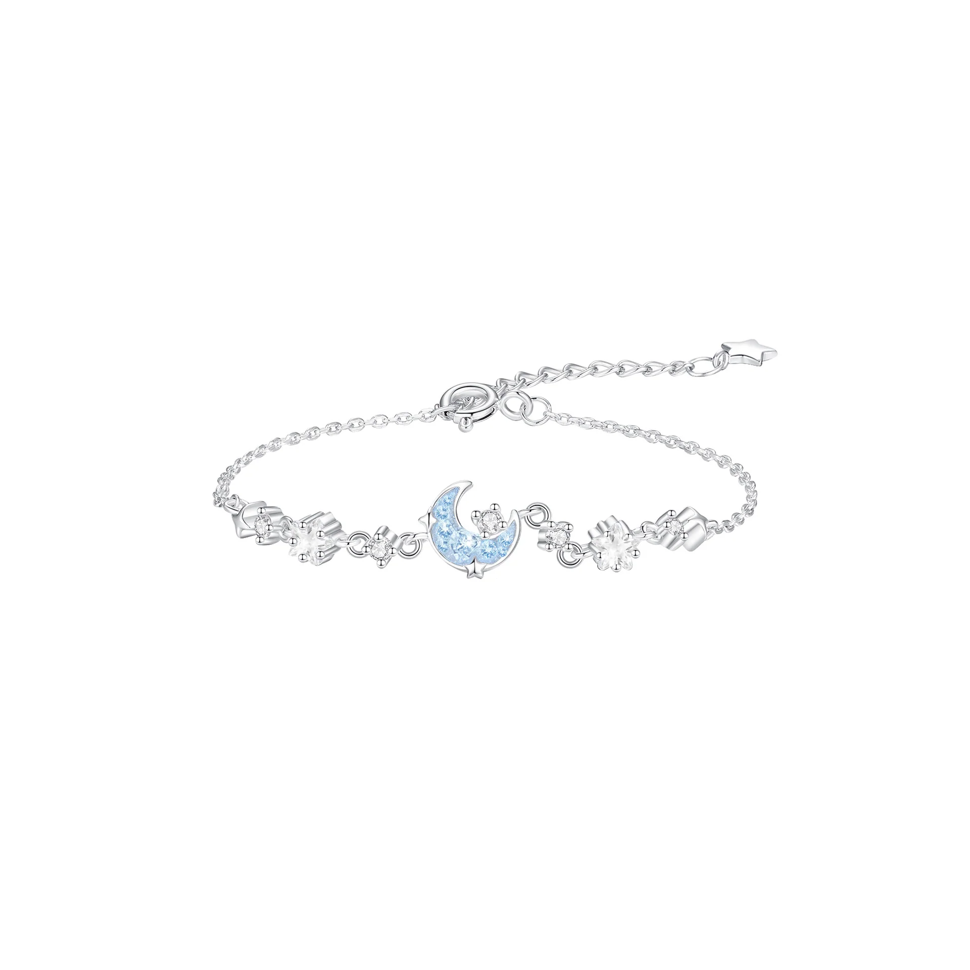 “Moonlit Aurora” S925 Sterling Silver Blue Moon Star Tassel Jewelry Set - Image 5