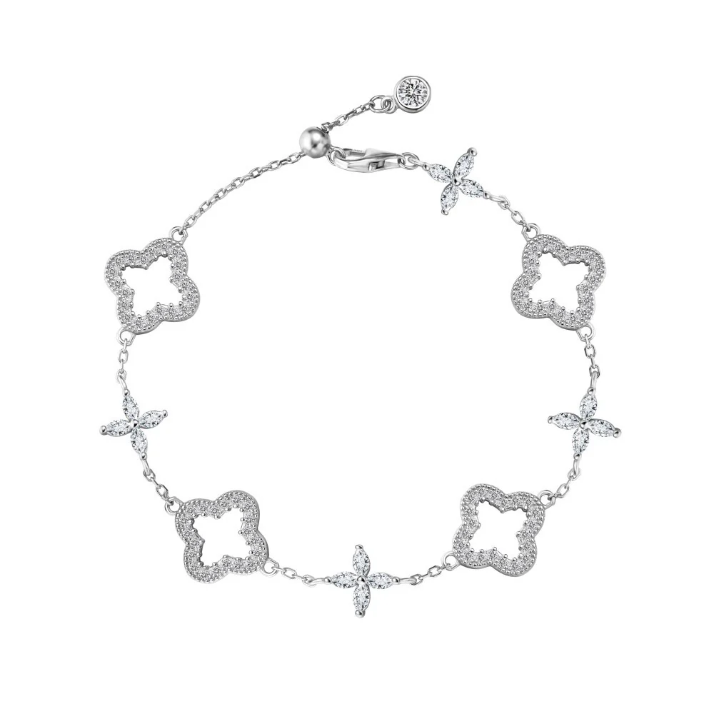 Moonlit Clover – S925 Silver & Gold Hollow Clover Bracelet with CZ - Image 6