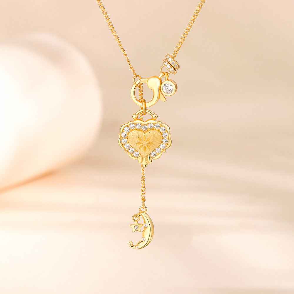 “Moonlit Heartfall” 925 Sterling Silver Star Moon Heart Pendant Necklace - Image 4