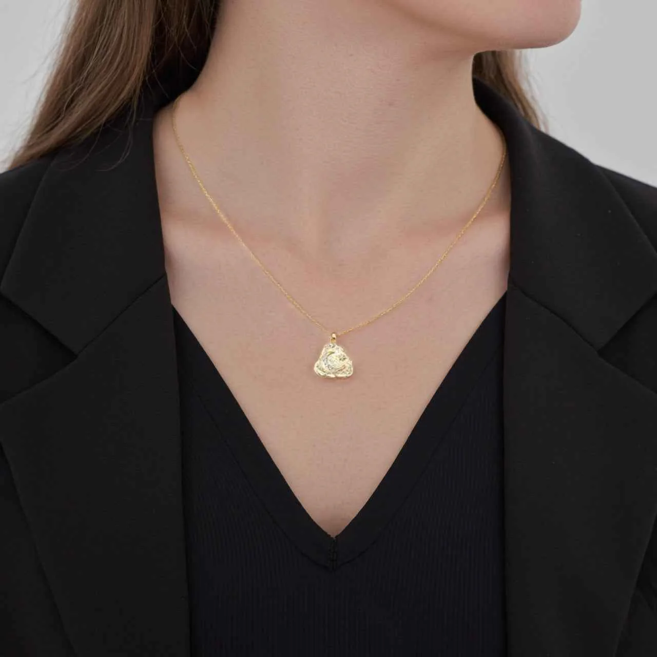 "Moonlit Muse" 925 Sterling Silver Textured Crescent Necklace - Image 2