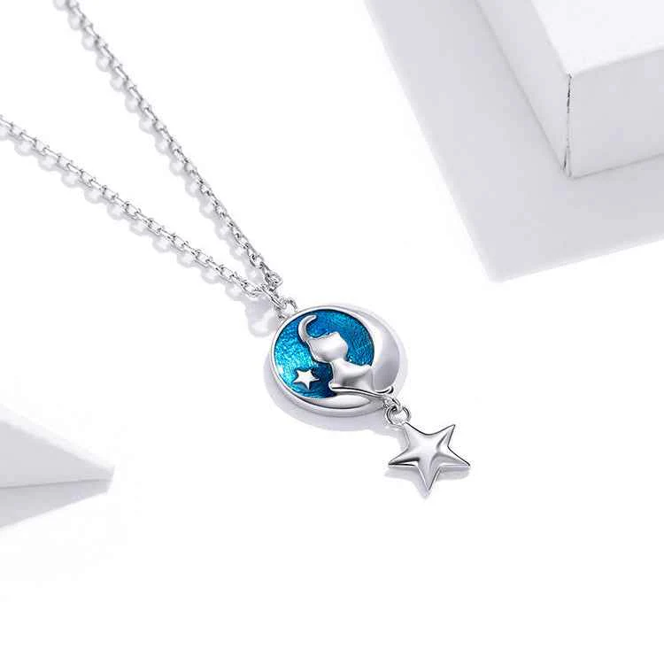 “Moonlit Star Kitty” S925 Sterling Silver Moon Cat Star Necklace - Image 3