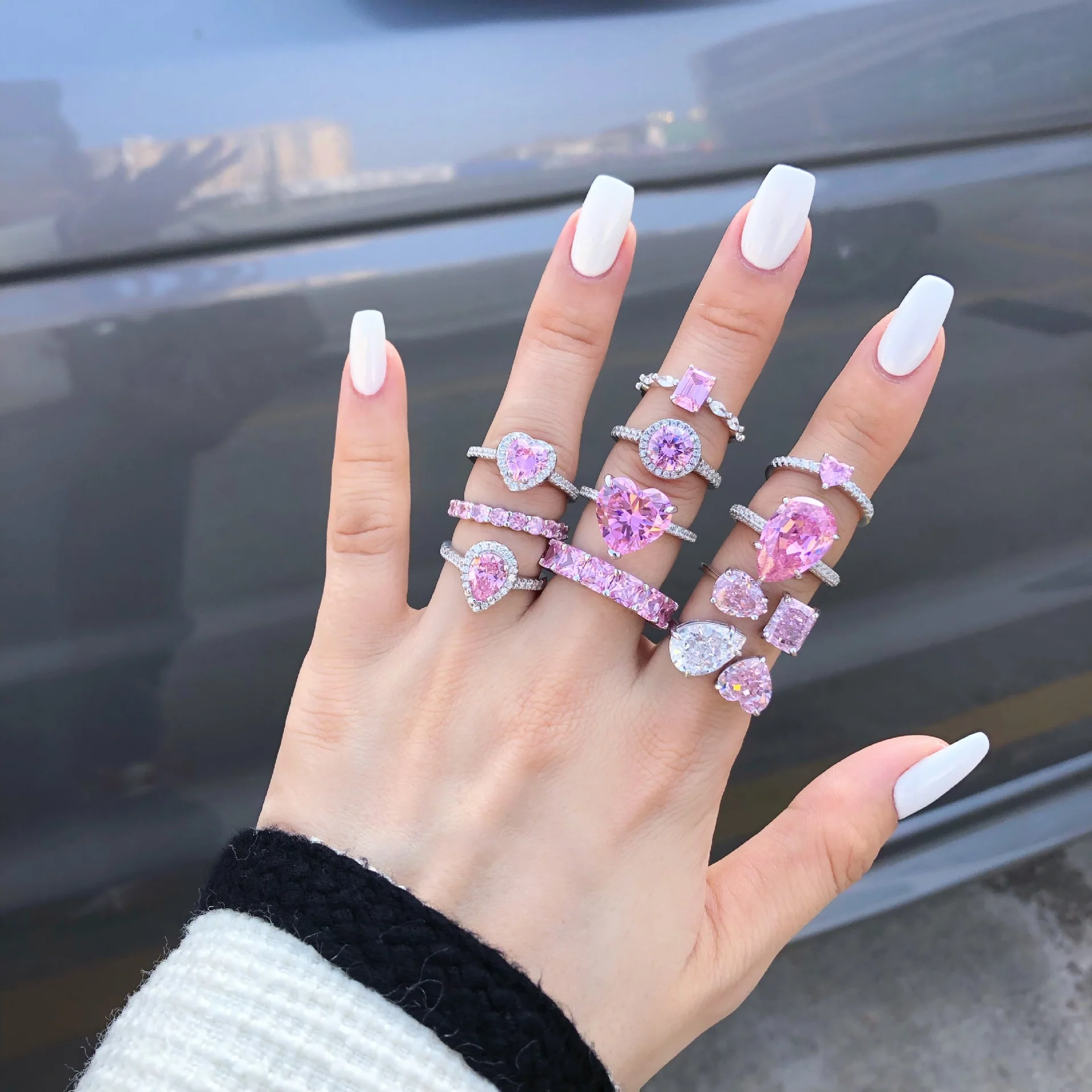 Morning Glow Collection – 11 Exquisite S925 Silver Rings with Pink CZ - Image 4