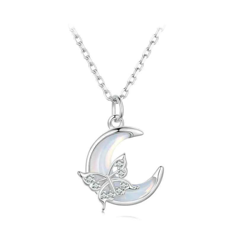 “Nocturne Flutter” 925 Sterling Silver Butterfly Moon Necklace