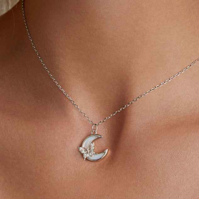 “Nocturne Flutter” 925 Sterling Silver Butterfly Moon Necklace - Image 2