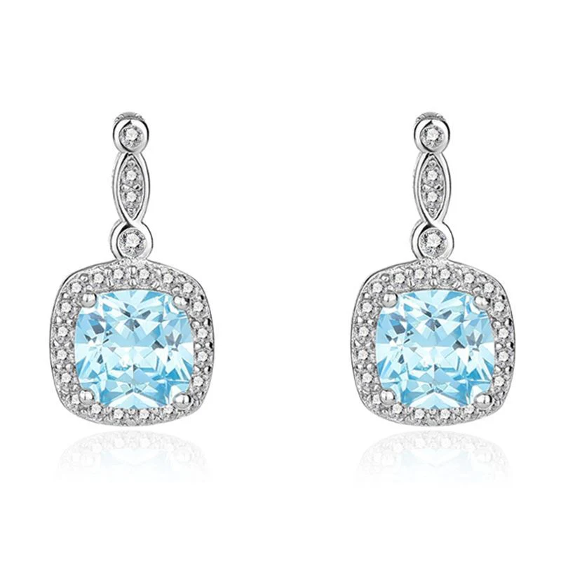 “Ocean Lumière” 925 Sterling Silver Blue Zircon Halo Jewelry Set - Image 7