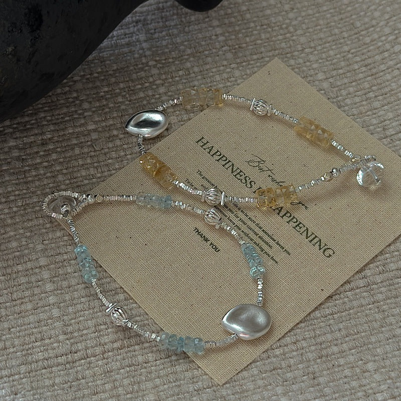 "Ocean & Sun Beads" 925 Sterling Silver Bracelet – Aquamarine | Citrine